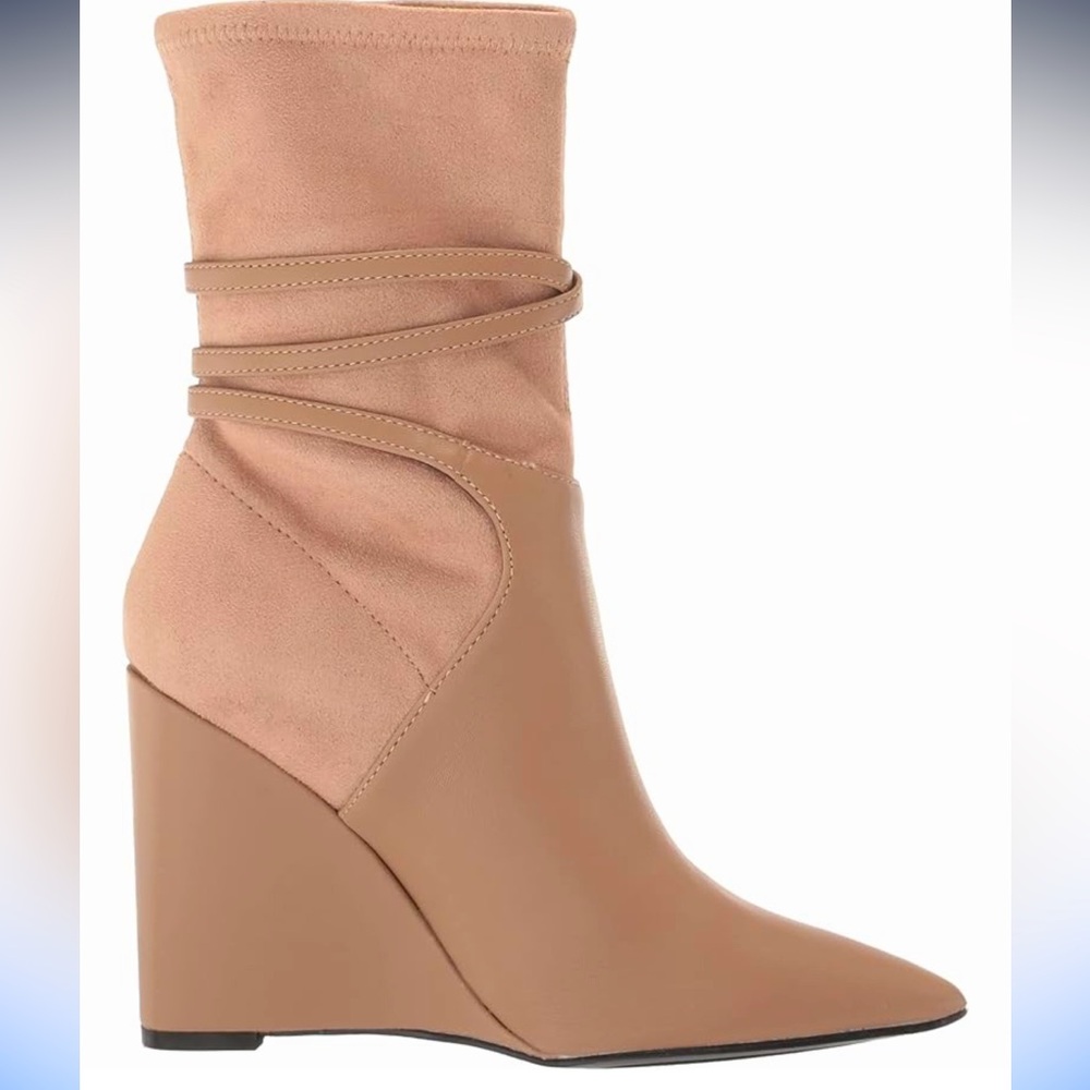 Womens Tan Wedge Ankle Boots - Stylish Pointed Toe